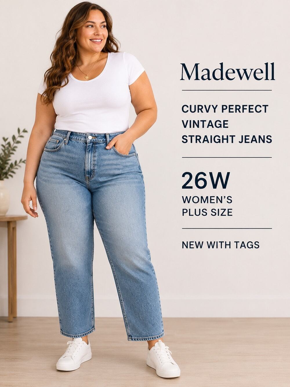 Madewell Curvy Perfect Vintage Straight Jeans 26W Plus High Rise NWT